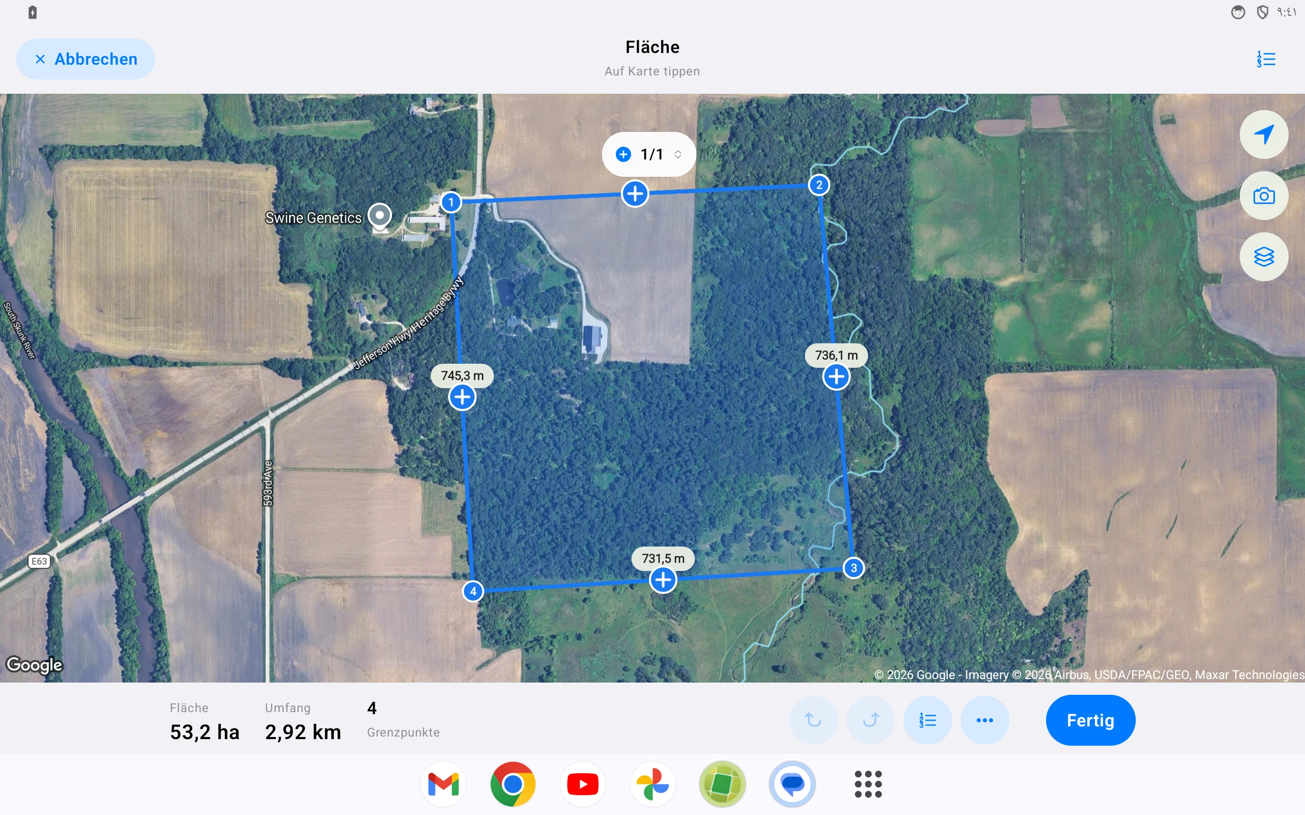 Android-Tablet — Flächen und Entfernungen messen