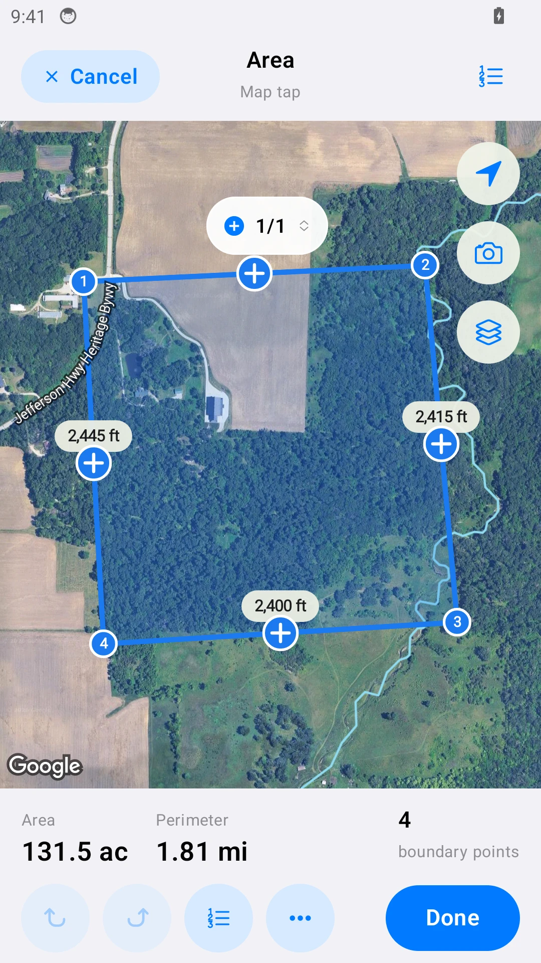 Android phone — Measure area and distance