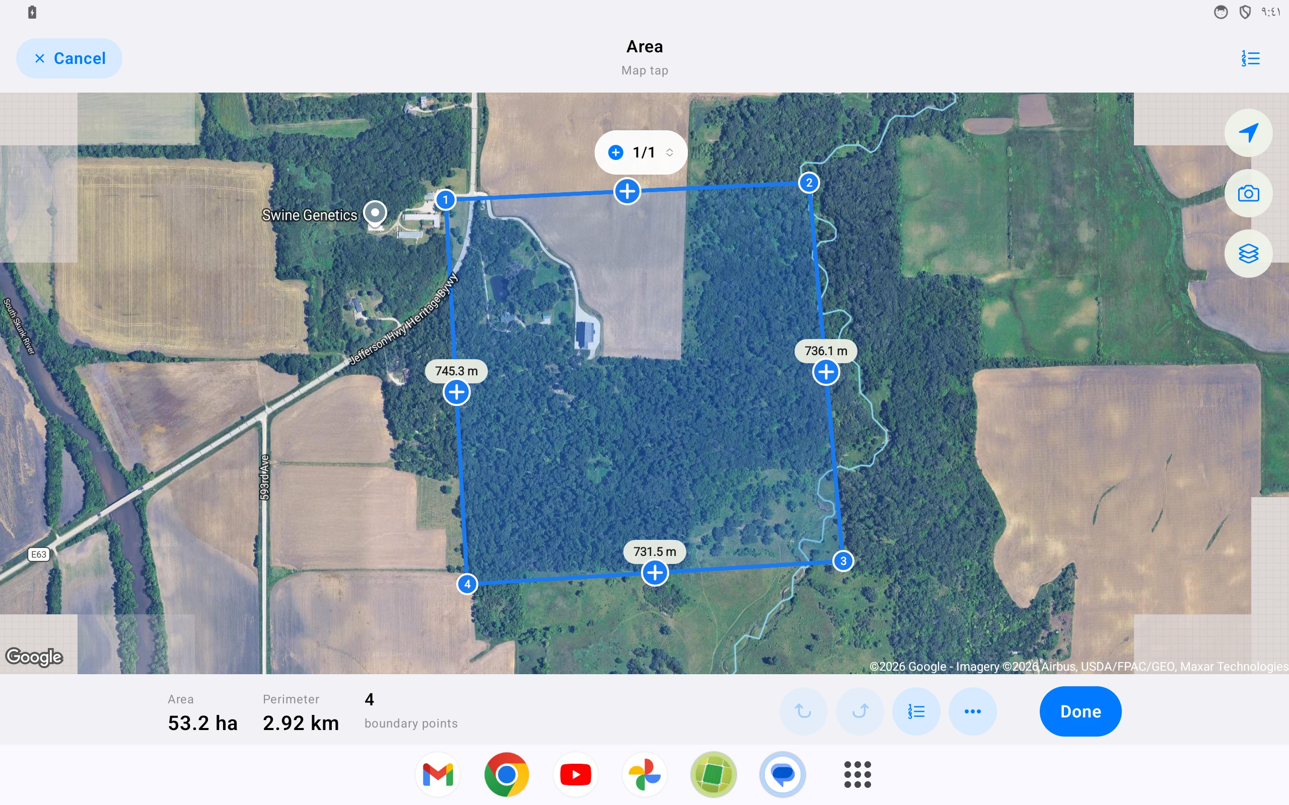 Android tablet — Measure area and distance