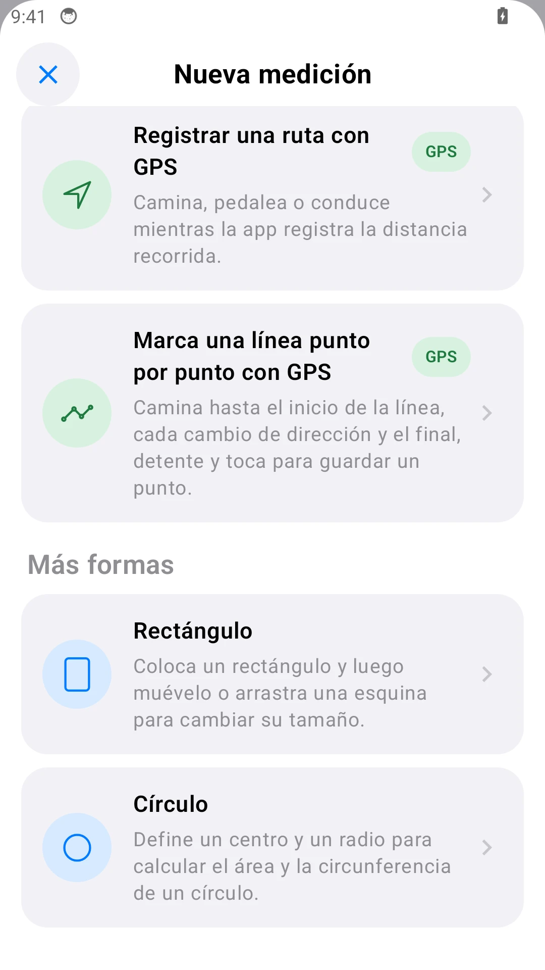 Mide círculos y rectángulos.