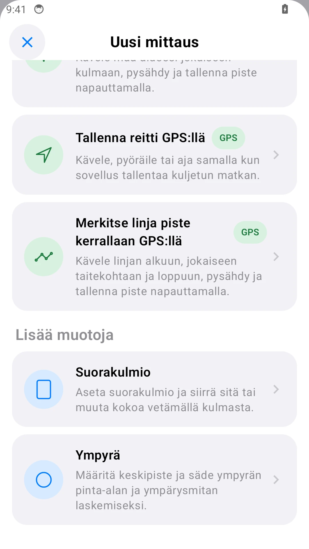 Mittaa ympyröitä ja suorakulmioita.