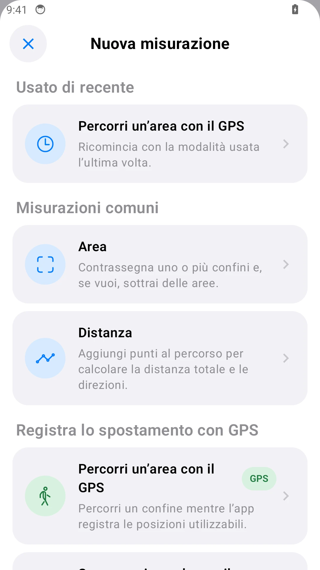 Menu Android: scegli Distanza per un tratto di recinzione.