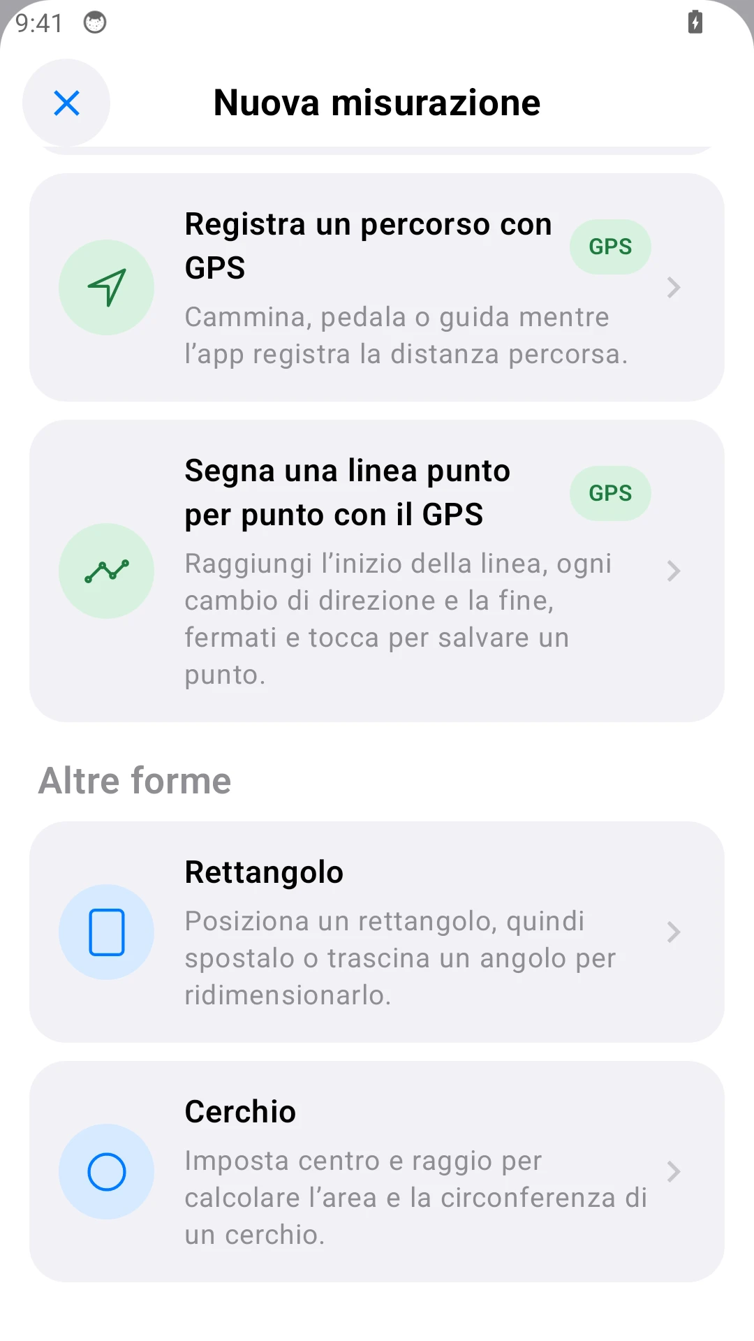 Misura cerchi e rettangoli.