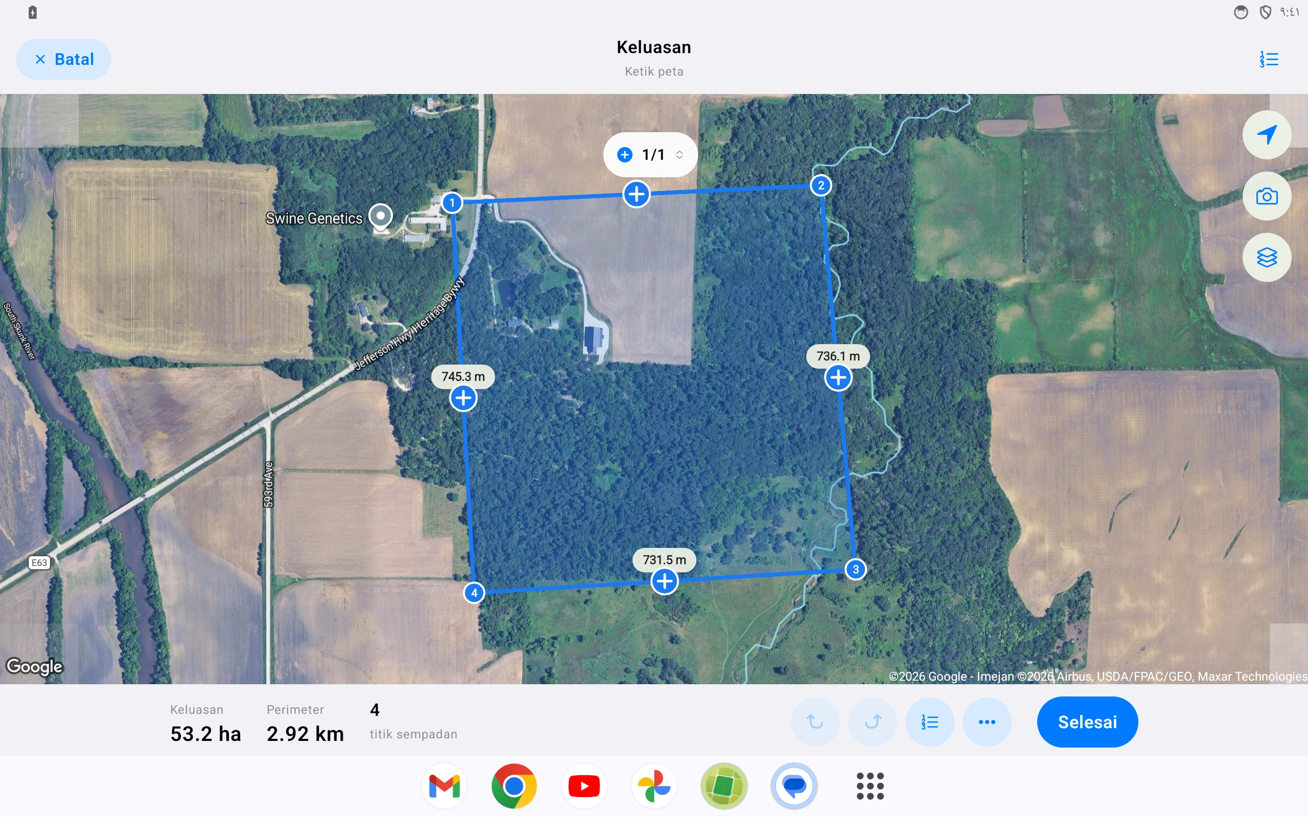 Tablet Android — Ukur keluasan dan jarak
