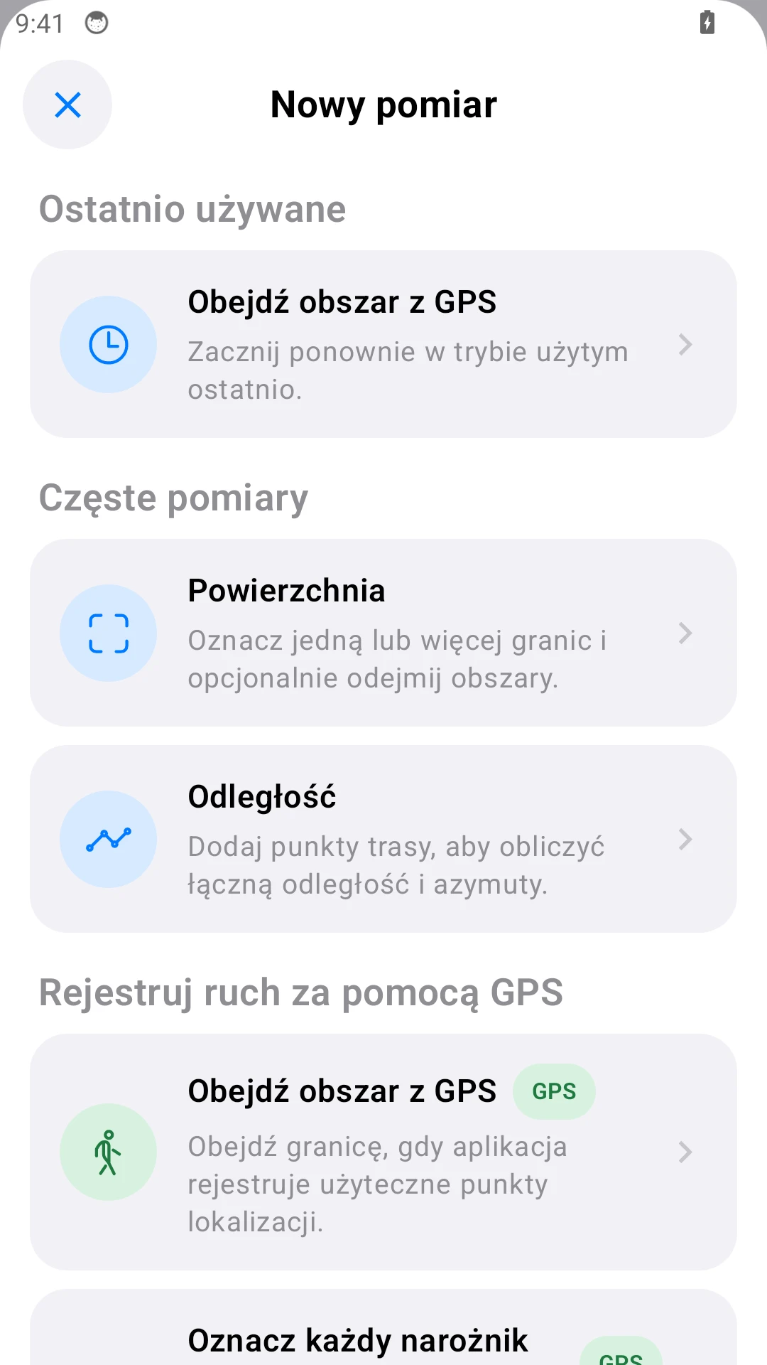 Menu Androida: wybierz odległość dla odcinka ogrodzenia.