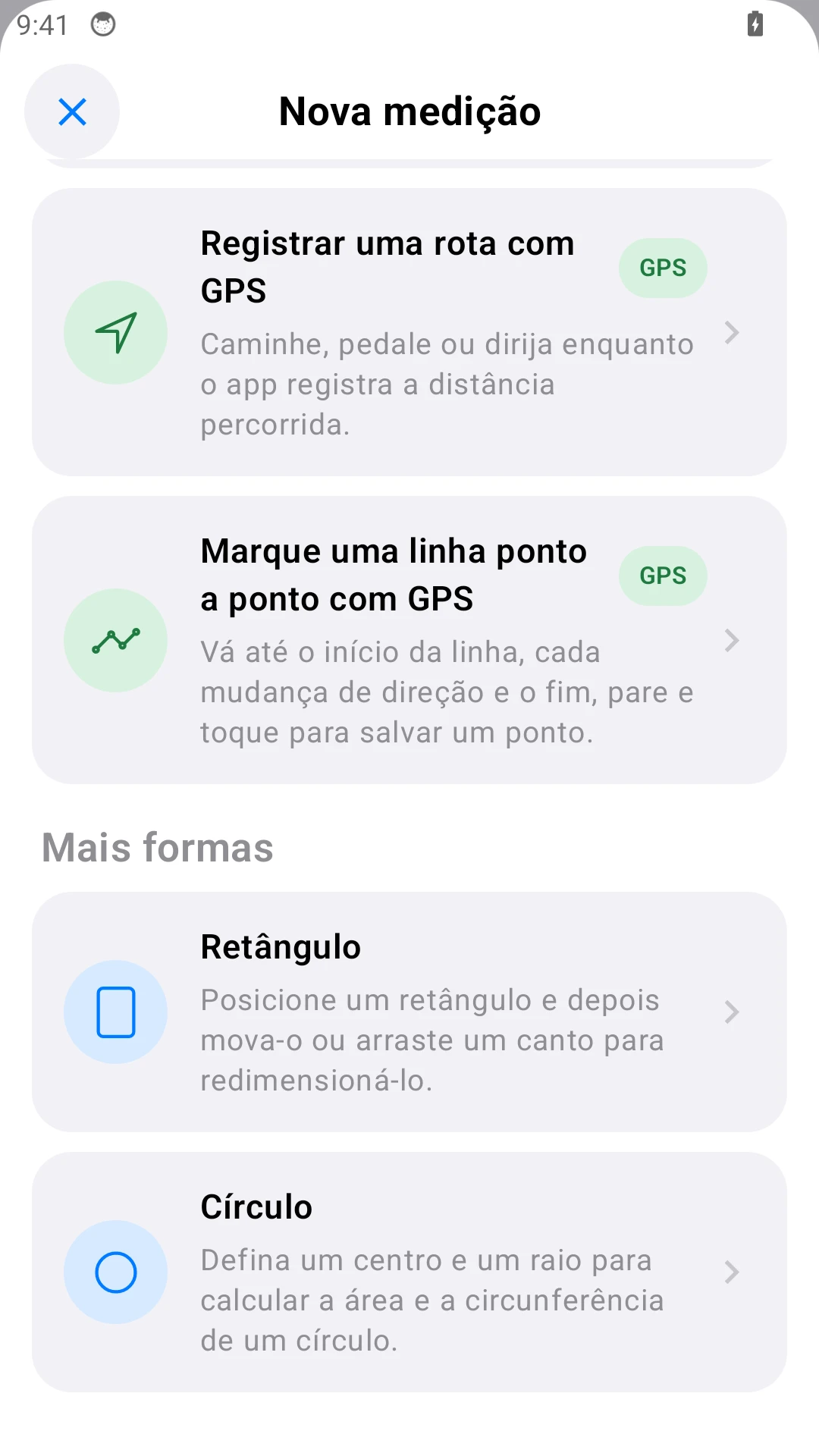 Meça círculos e retângulos.