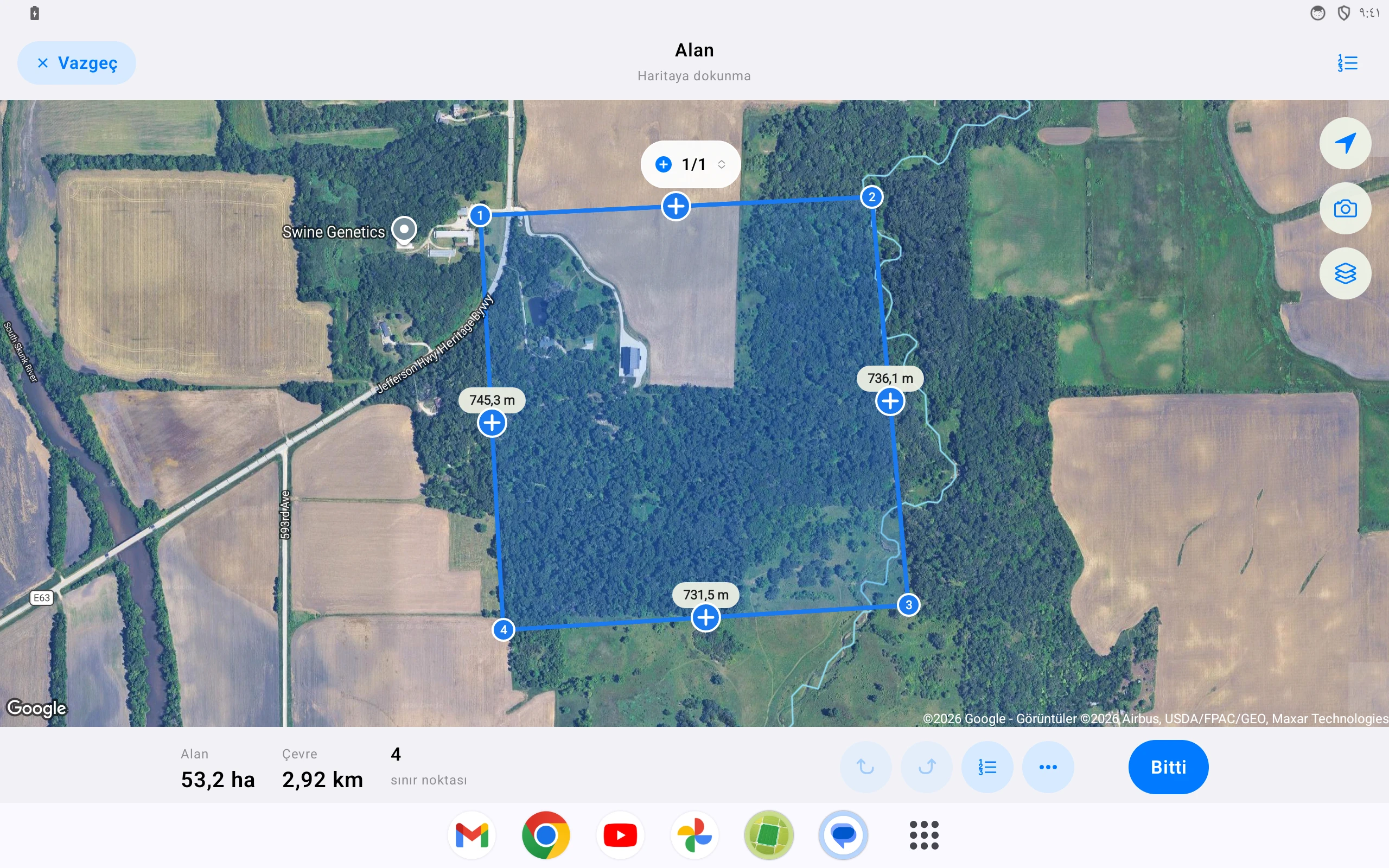 Android tablet — Alan ve mesafe ölçün