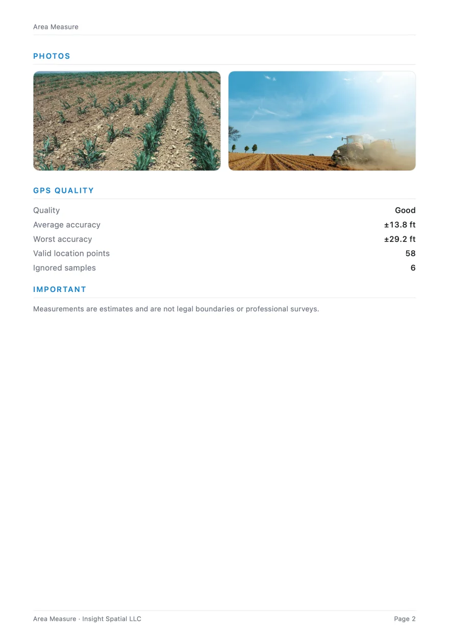 Report page with field photos and coordinates